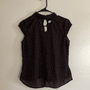 RM retro mesh girl’s blouse, black with red dots